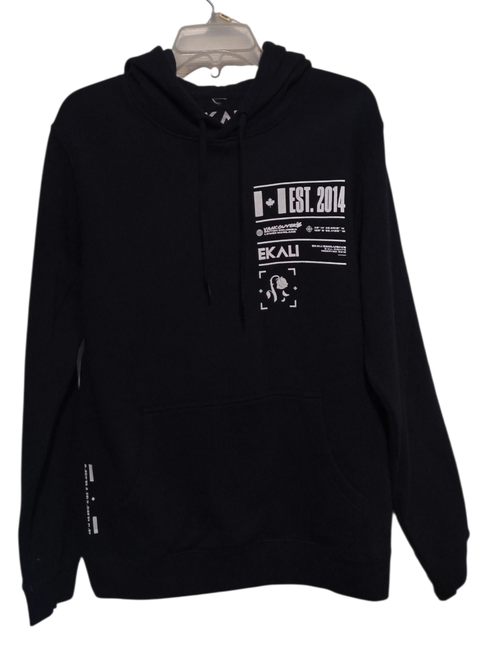 Ekali Black Graphic Hoodie - Men's Pullover Size Small Unisex Rare Deadstock